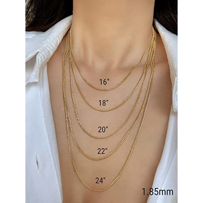 JEWELHEART 14K 골드 마이애미 쿠바 링크 체인 남성 - 1.85mm 2.15mm 2.85mm 3.85mm 4.4mm 5.35mm 다이아몬드 컷 두꺼운 쿠바 커브 체인 - 여성용 리얼 골드 목걸이 16