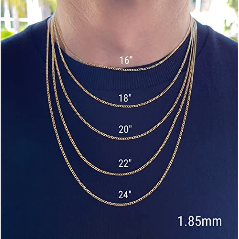 JEWELHEART 14K 골드 마이애미 쿠바 링크 체인 남성 - 1.85mm 2.15mm 2.85mm 3.85mm 4.4mm 5.35mm 다이아몬드 컷 두꺼운 쿠바 커브 체인 - 여성용 리얼 골드 목걸이 16