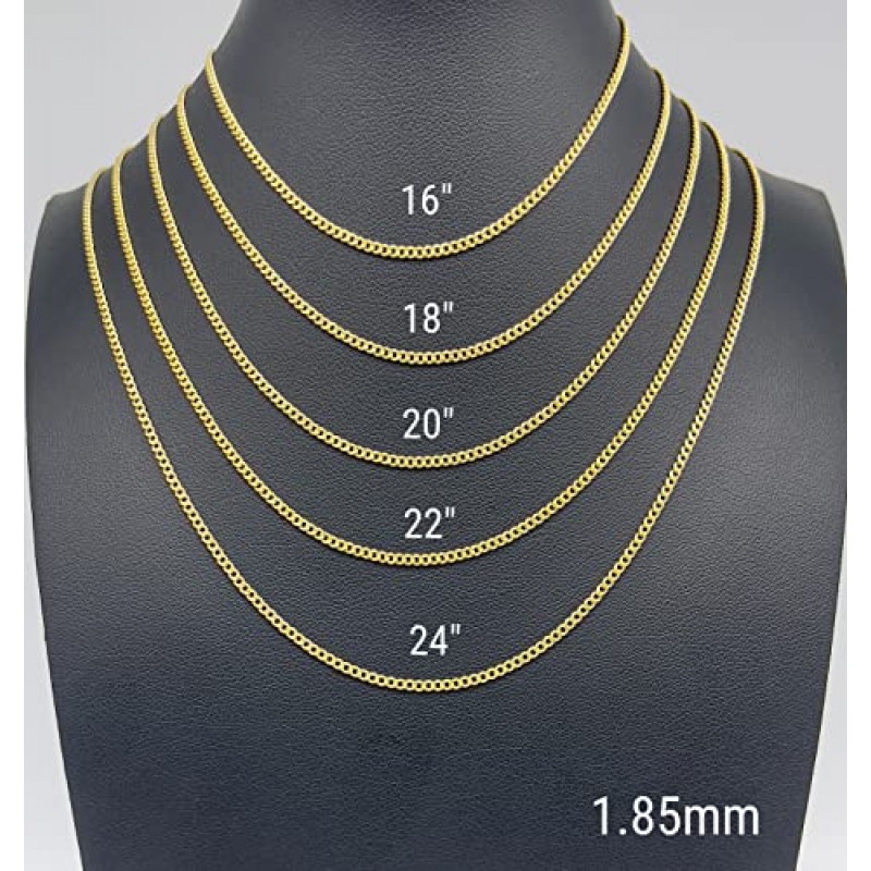 JEWELHEART 14K 골드 마이애미 쿠바 링크 체인 남성 - 1.85mm 2.15mm 2.85mm 3.85mm 4.4mm 5.35mm 다이아몬드 컷 두꺼운 쿠바 커브 체인 - 여성용 리얼 골드 목걸이 16