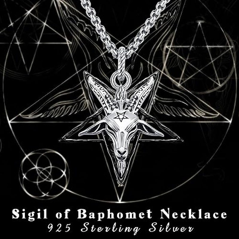 Baphomet 펜던트의 인장, 거꾸로 된 Pentagram Baphomet 염소 목걸이 925 스털링 실버 사탄 Baphomet Baphomet 목걸이 남성용 염소 목걸이 쥬얼리