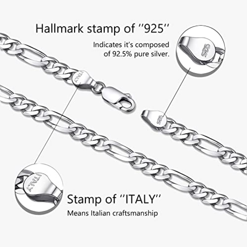 PROSTEEL 925 스털링 실버 쿠바 링크 체인 목걸이, 우아한 피가로 체인, 솔리드 & 샤이니, 3mm/5mm, 14-28인치, 선물 상자 제공