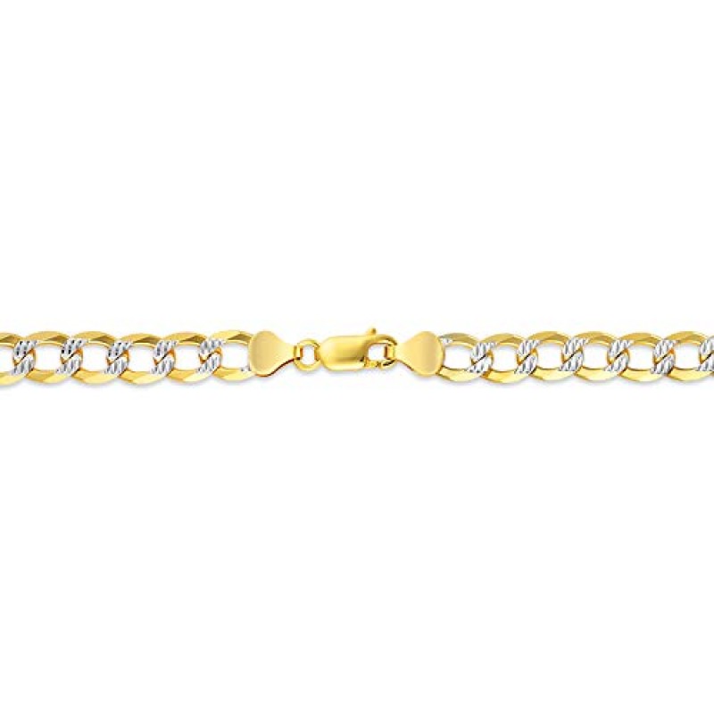 PORI JEWELERS 18K 골드 오버 솔리드 925 스털링 실버 투톤 다이아몬드 컷 쿠바 체인-3mm, 4mm. 4.5mm, 5mm, 7mm, 8mm, 9mm - 남성용 및 여성용 - 이탈리아산