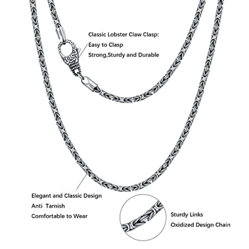 KXJ S925 스털링 실버 이탈리아 2mm/3mm 솔리드 비잔틴 체인 링크 목걸이 남성 여성 남자친구 여자친구 산화 사각 실버 체인 보석 선물 그를 위한 소년 아빠 생일 기념일 졸업, 이탈리아에서 수제
