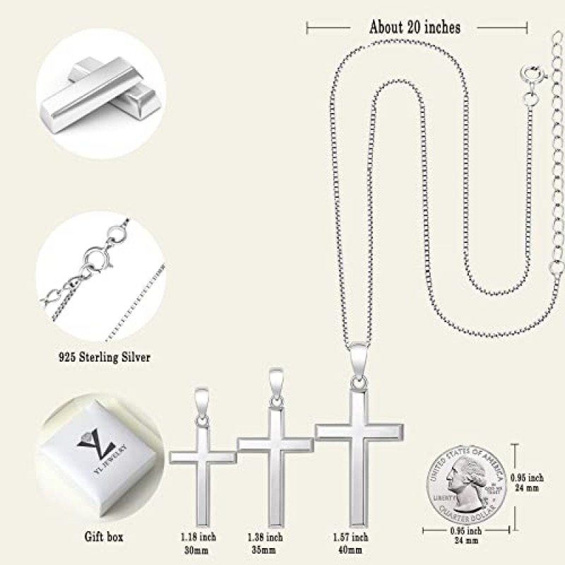 남자를위한 YL 크로스 목걸이 스털링 실버 일반 크로스 펜던트 목걸이 여성을위한 간단한 보석 선물