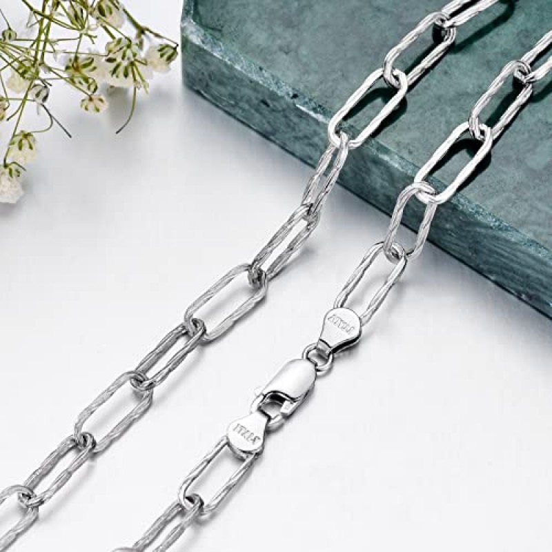 AHTAMOS 925 스털링 실버 종이 클립 목걸이 남성 여성을위한 5.0mm 실버 클립 체인 목걸이 랍스터 걸쇠 16 18 20 22 24 26 인치 이탈리아 제