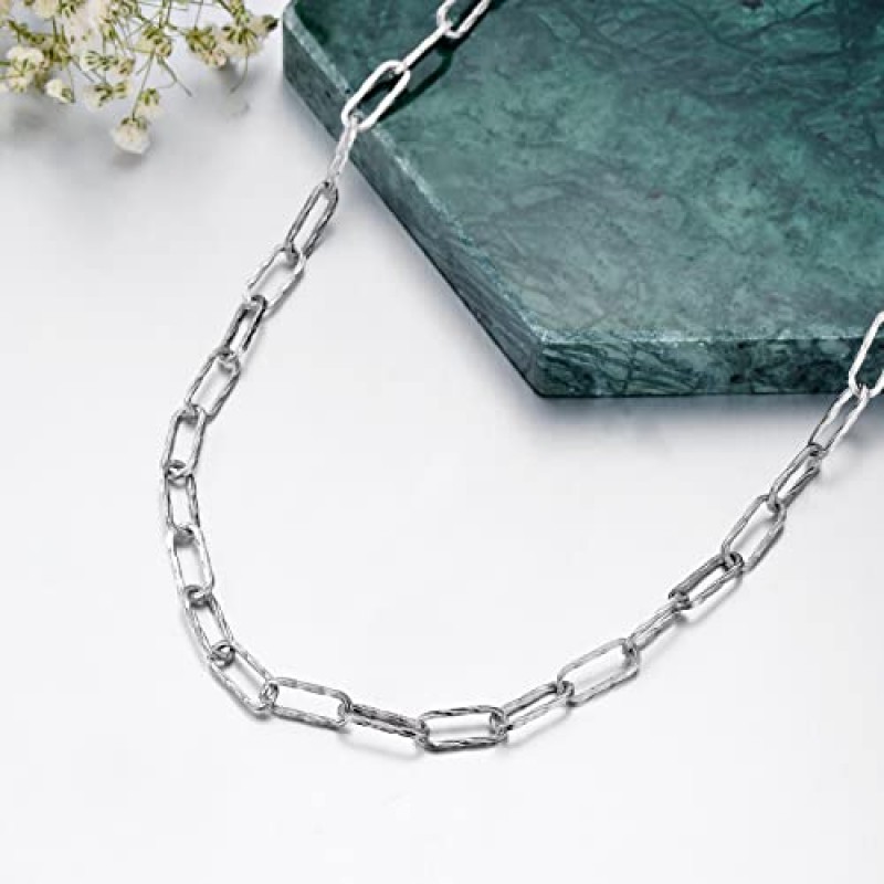 AHTAMOS 925 스털링 실버 종이 클립 목걸이 남성 여성을위한 5.0mm 실버 클립 체인 목걸이 랍스터 걸쇠 16 18 20 22 24 26 인치 이탈리아 제