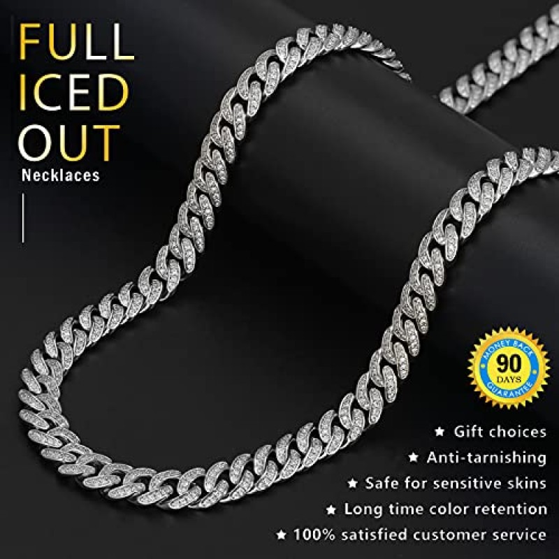 PY BLING 8mm 남성용 아이스 아웃 힙합 마이애미 쿠바 링크 체인 초커 14K/18K 골드 화이트 골드 도금 CZ 목걸이/팔찌 8.5