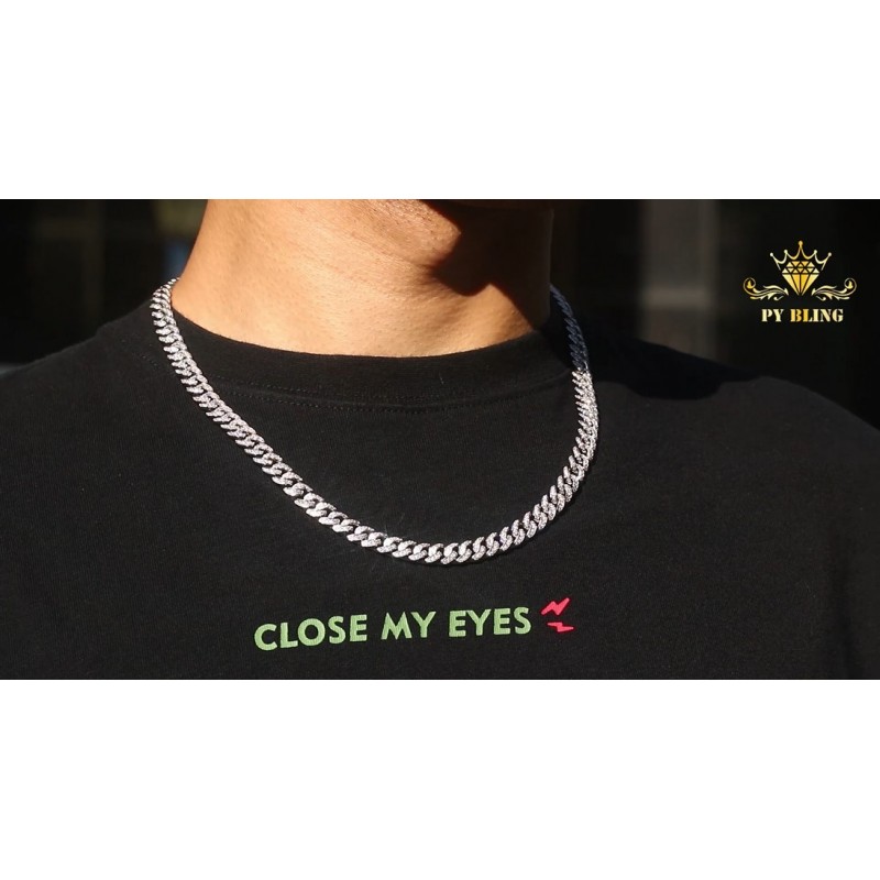 PY BLING 8mm 남성용 아이스 아웃 힙합 마이애미 쿠바 링크 체인 초커 14K/18K 골드 화이트 골드 도금 CZ 목걸이/팔찌 8.5