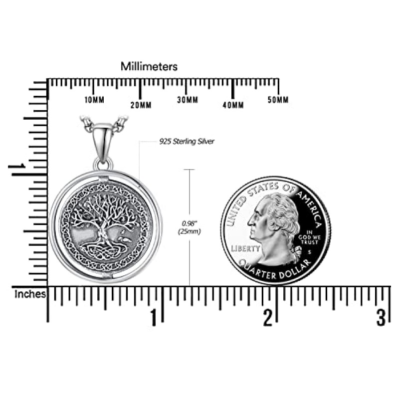 KATHLU 바이킹 펜던트 생명의 나무/태양 악마의 눈/Triskelion 켈트 매듭/Triskelion 오각형 목걸이 남성 여성 925 스털링 실버 동전 목걸이 바이킹 펑크 복고풍 부적 쥬얼리 22 