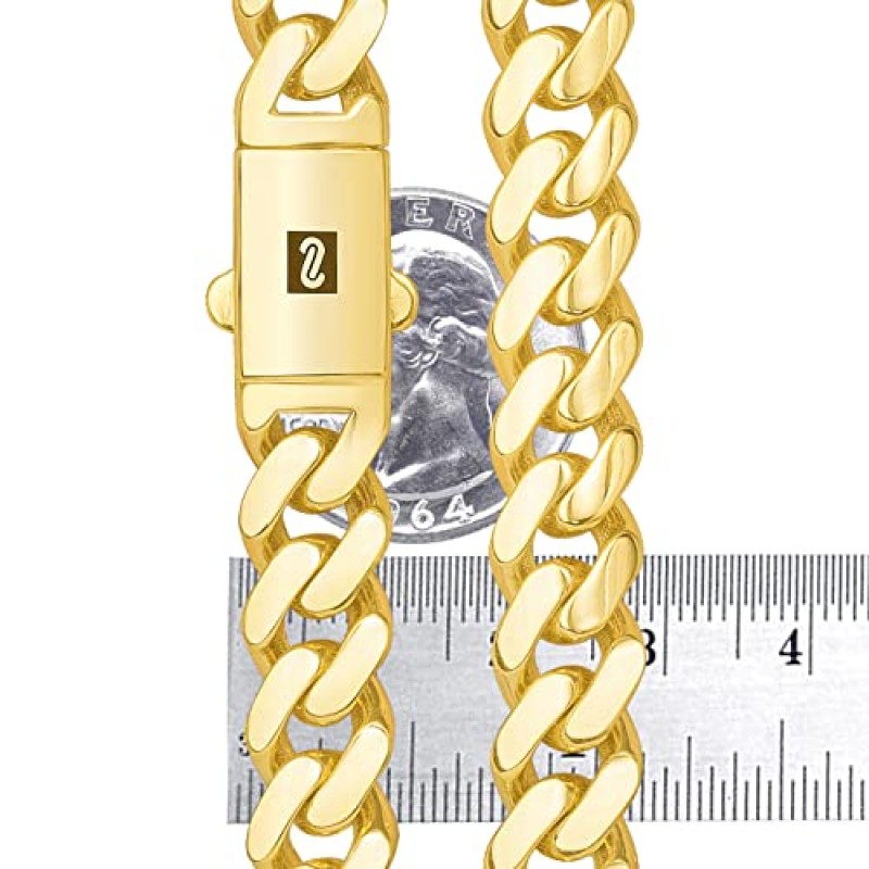 Nuragold 10k 옐로우 골드 11mm 로얄 모나코 마이애미 쿠바 링크 체인 목걸이, 남성용 주얼리 팬시 박스 걸쇠 18