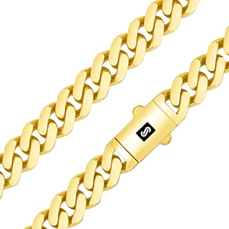 Nuragold 10k 옐로우 골드 11mm 로얄 모나코 마이애미 쿠바 링크 체인 목걸이, 남성용 주얼리 팬시 박스 걸쇠 18
