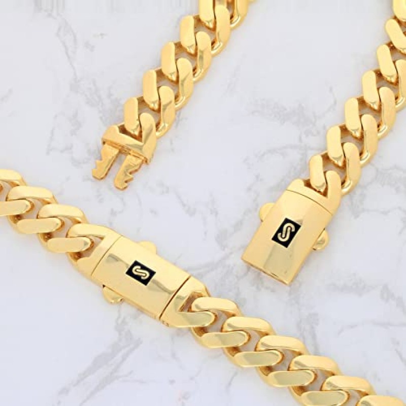 Nuragold 10k 옐로우 골드 11mm 로얄 모나코 마이애미 쿠바 링크 체인 목걸이, 남성용 주얼리 팬시 박스 걸쇠 18