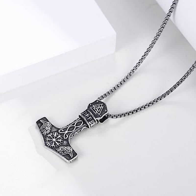 Mjolnir 목걸이 925 스털링 실버 바이킹 Vegvisir 목걸이 토르 해머 목걸이 레이븐 목걸이 노르웨이 룬 문자 부적 쥬얼리 선물 여성 남성