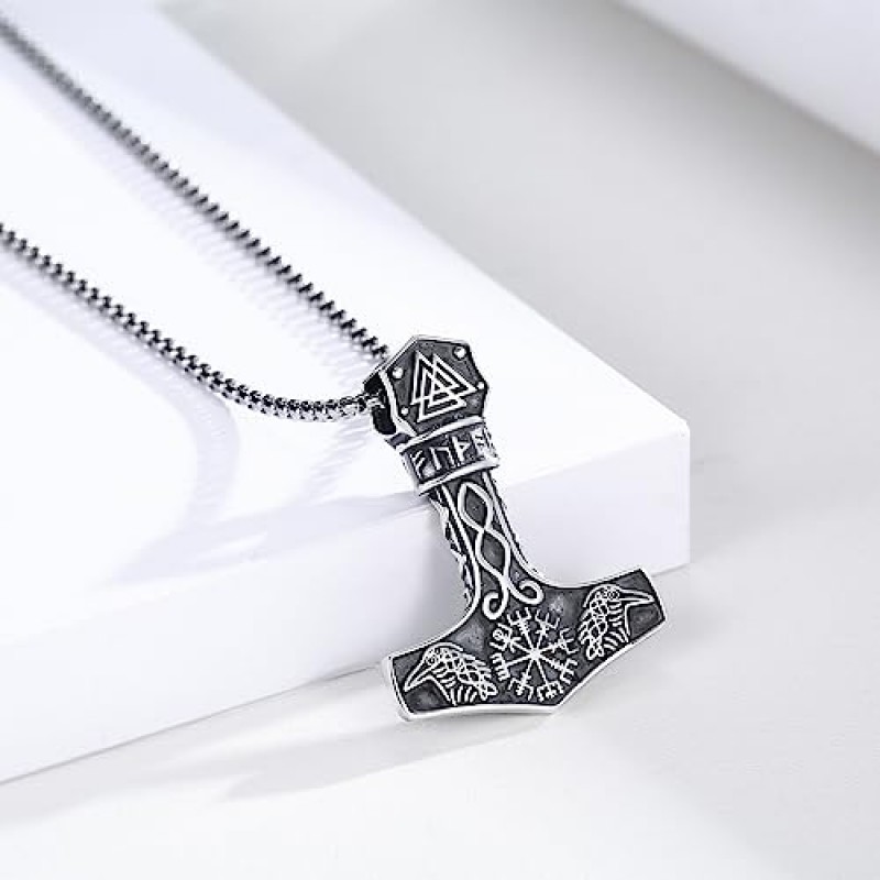 Mjolnir 목걸이 925 스털링 실버 바이킹 Vegvisir 목걸이 토르 해머 목걸이 레이븐 목걸이 노르웨이 룬 문자 부적 쥬얼리 선물 여성 남성