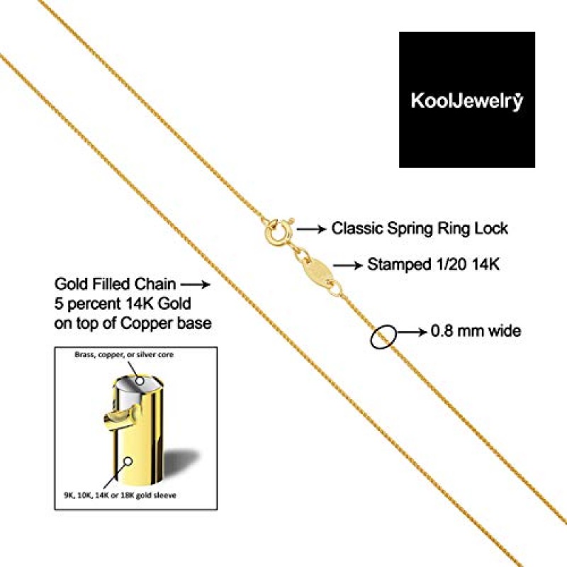 Kooljewelry 14k 옐로우 또는 화이트 골드 채워진 둥근 밀 체인 펜던트 목걸이(0.8mm, 1.2mm, 1.5mm 또는 2.5mm)