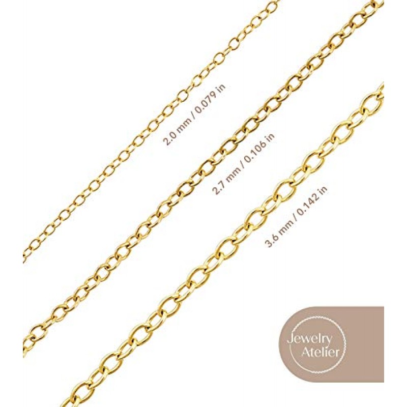 Jewelry Atelier 골드 체인 목걸이 컬렉션 - 다양한 크기(2.0mm, 2.7mm 또는 3.6mm)의 여성 및 남성을 위한 14K 솔리드 옐로우 골드 충전 케이블/롤로/펜던트 링크 체인 목걸이