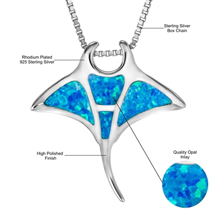 Aloha Jewelry Company 925 스털링 실버 하와이 만타 레이 오팔 코아 나무 라리마 보석 목걸이 펜던트 18