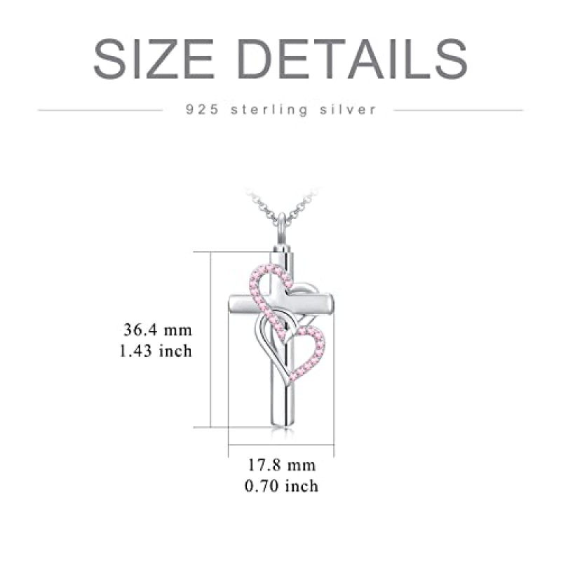 MEIDERBO 유골을위한 크로스 Urn 목걸이 925 스털링 실버 크로스 탄생석 화장 목걸이 맞춤형 맞춤형 이름 기념 기념품 크로스 쥬얼리 펜던트 여성 남성을위한
