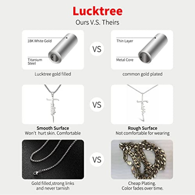 남자를위한 Lucktree 십자가 목걸이 아빠 남편 S925 스털링 실버 24k 골드 체인 쥬얼리 남자 친구를위한 아버지의 날 생일 발렌타인 데이 크리스마스를위한 기독교 종교 선물