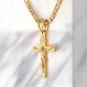 Angelus de Leon 14K 골드 스타일 피가로 체인 크로스 펜던트 목걸이 4MM 크로스 목걸이 걸쇠 남성용, 남편 얇은 매력 피가로 링크 다이아몬드 컷 종교 십자가