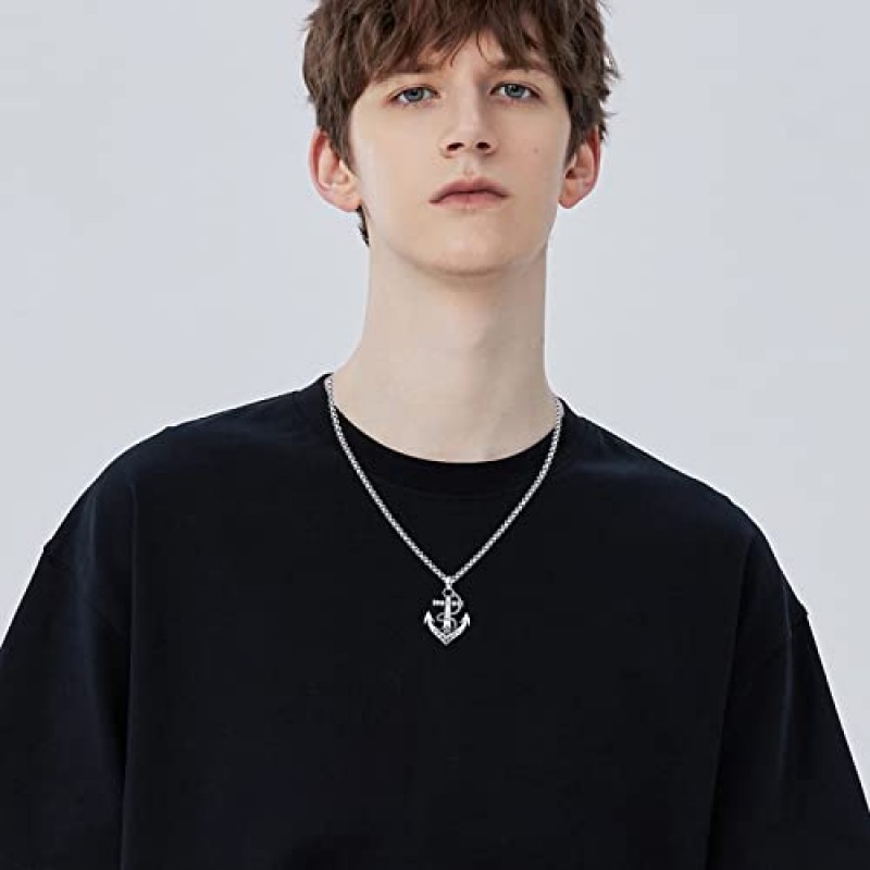 남자를위한 YueYuan 앵커 목걸이 925 스털링 실버 바이킹 Valknut 룬 앵커 펜던트 선원 목걸이 해상 목걸이 선물 생일 기념일, 20 + 2