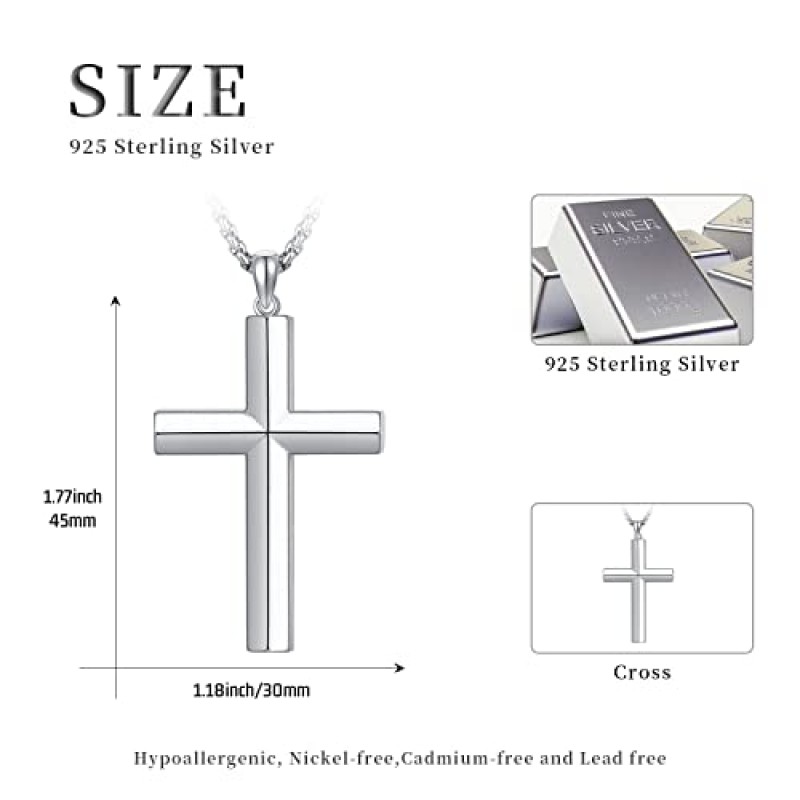 StoryEtain 크로스 목걸이 남성 여성을위한 925 스털링 실버 크로스 목걸이 남성 여성 종교 보석 기독교 세례 선물