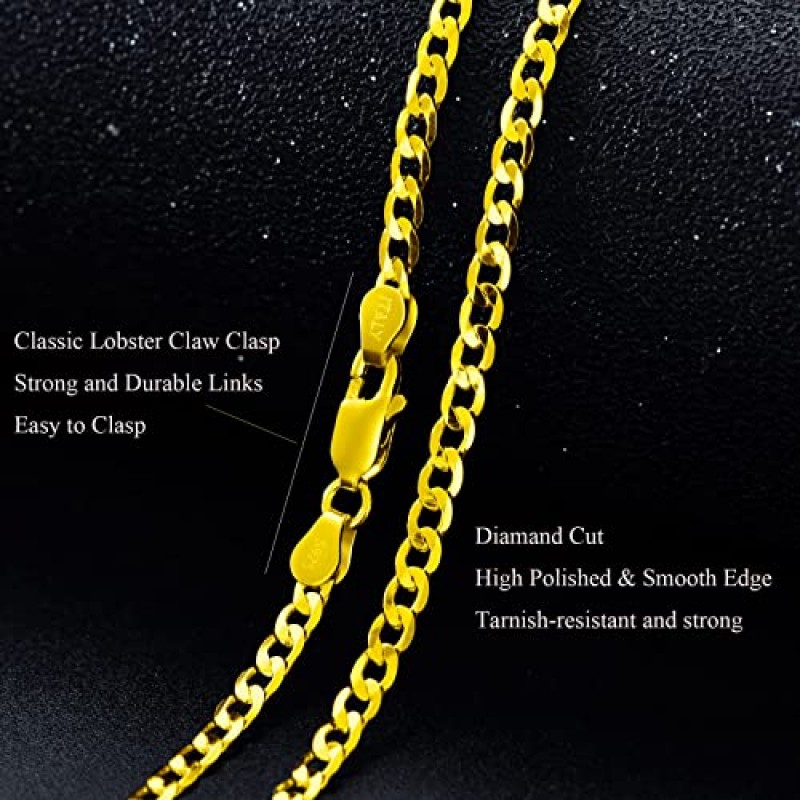 KXJ S925 스털링 실버 3mm/4mm/5mm 체인 남성 여성 24k 골드/화이트 골드 도금 이탈리아 쿠바 링크 체인 목걸이 쥬얼리 선물 소년 남자 친구 남편 아빠 생일 졸업 기념일, 14/16/18/20/22/24/26/28 /30인치