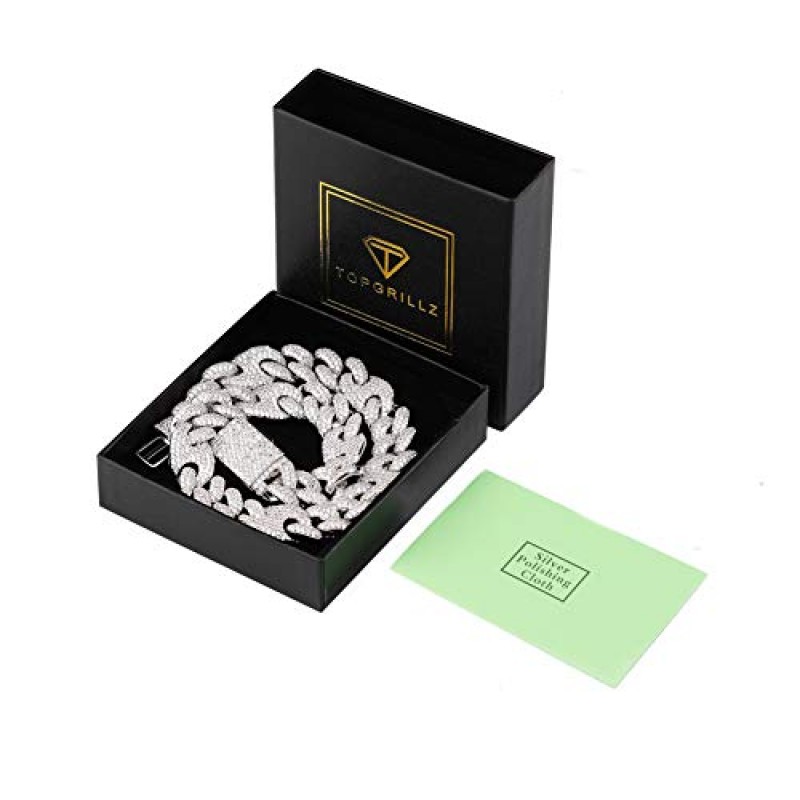 TOPGRILLZ 16mm 6회 14K 골드 충전 아이스 큐빅 지르코니아 마이애미 쿠바 링크 체인 남성용 박스 걸쇠 힙합 프롱 세팅