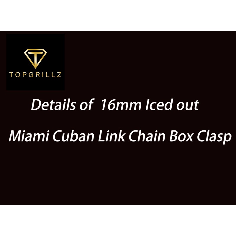 TOPGRILLZ 16mm 6회 14K 골드 충전 아이스 큐빅 지르코니아 마이애미 쿠바 링크 체인 남성용 박스 걸쇠 힙합 프롱 세팅