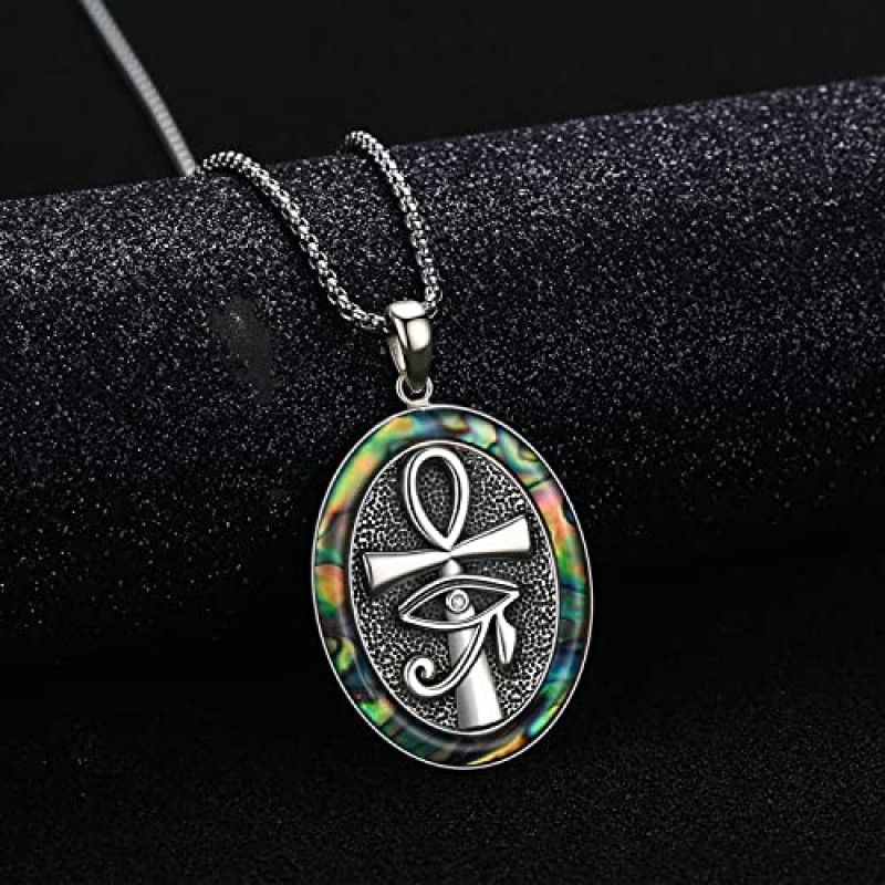 Ankh 목걸이 925 스털링 실버 고대 이집트 보호 보석 호루스의 눈 펜던트 펑크 힙합 남성 여성을위한 선물 아버지 남자 친구 생일