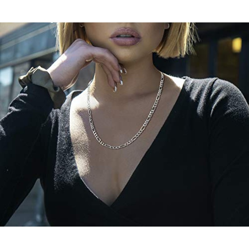 Savlano 925 스털링 실버 6.5mm 이탈리안 솔리드 피가로 링크 체인 목걸이 남성용 및 여성용 선물 상자 포함 - 이탈리아산