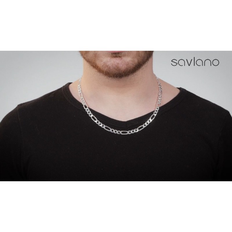 Savlano 925 스털링 실버 6.5mm 이탈리안 솔리드 피가로 링크 체인 목걸이 남성용 및 여성용 선물 상자 포함 - 이탈리아산