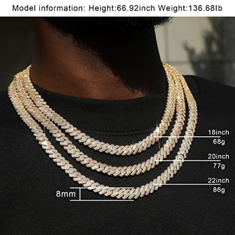BREN 쿠바 링크 체인 목걸이 Mens Iced Out 럭셔리 다이아몬드 마이애미 쿠바 목걸이 14K 골드/실버 도금 힙합 랩퍼 체인 쥬얼리 선물 여성용