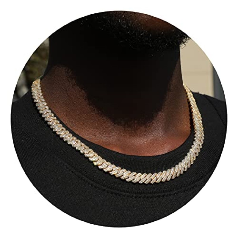 BREN 쿠바 링크 체인 목걸이 Mens Iced Out 럭셔리 다이아몬드 마이애미 쿠바 목걸이 14K 골드/실버 도금 힙합 랩퍼 체인 쥬얼리 선물 여성용