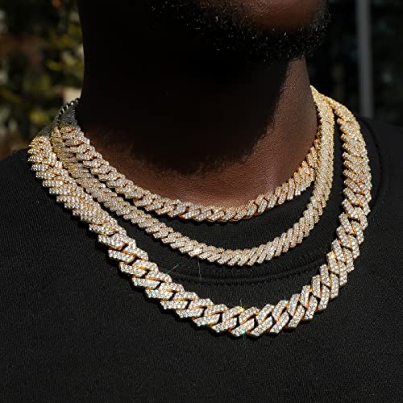 BREN 쿠바 링크 체인 목걸이 Mens Iced Out 럭셔리 다이아몬드 마이애미 쿠바 목걸이 14K 골드/실버 도금 힙합 랩퍼 체인 쥬얼리 선물 여성용
