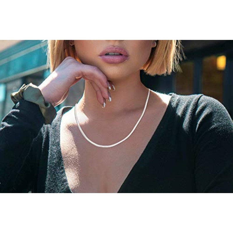 Savlano 925 스털링 실버 5mm 솔리드 이탈리아 라운드 다이아몬드 컷 유연한 스네이크 체인 목걸이(남성 및 여성용 선물 상자 포함) - 이탈리아산