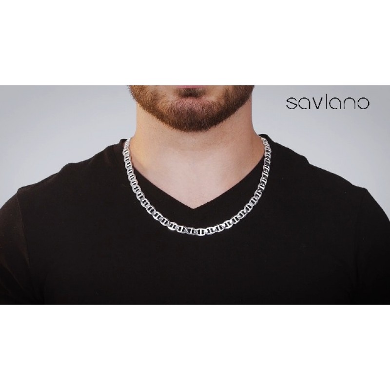 Savlano 925 스털링 실버 9mm 남성용 및 여성용 이탈리안 솔리드 플랫 마리너 링크 체인 목걸이 - 이탈리아산 선물 상자(9mm)와 함께 제공