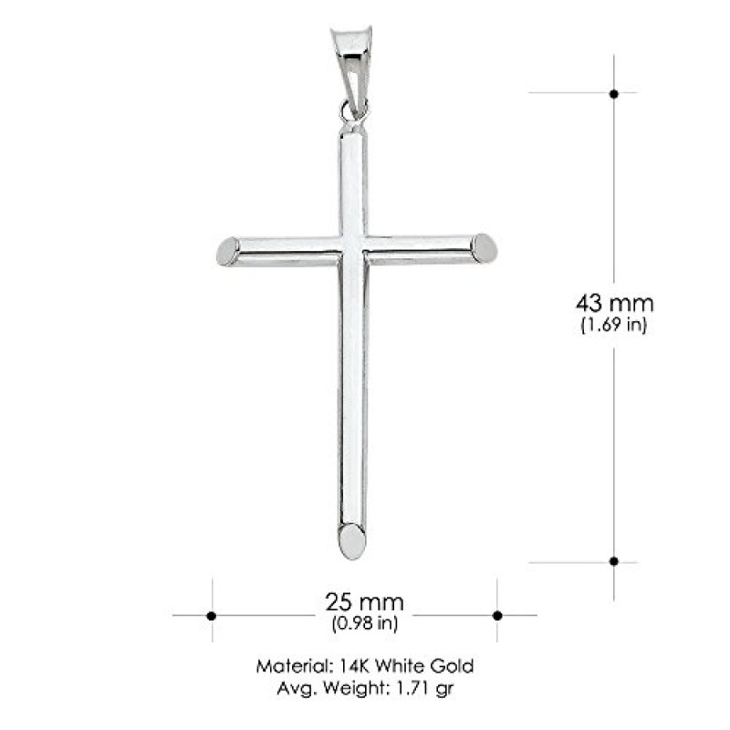 Ioka 14K 화이트 골드 클래식 크로스 종교 참 펜던트 1.2mm 박스 체인 목걸이 포함