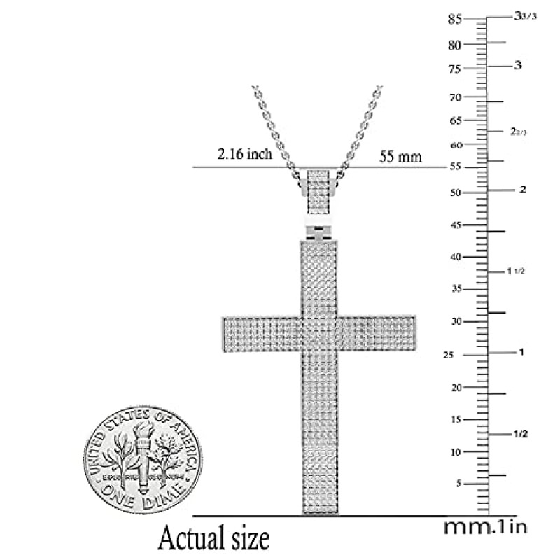 Dazzlingrock 컬렉션 925 스털링 실버 남성용 18인치 실버 체인 라운드 화이트 다이아몬드 야광 크로스 펜던트(컬러 I-J, 선명도 I2-I3)