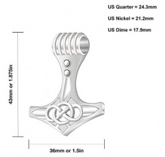 미국 보석 남성용 925 스털링 실버 43mm 대형 토르의 망치 펜던트 바이킹 목걸이, 18인치~24인치