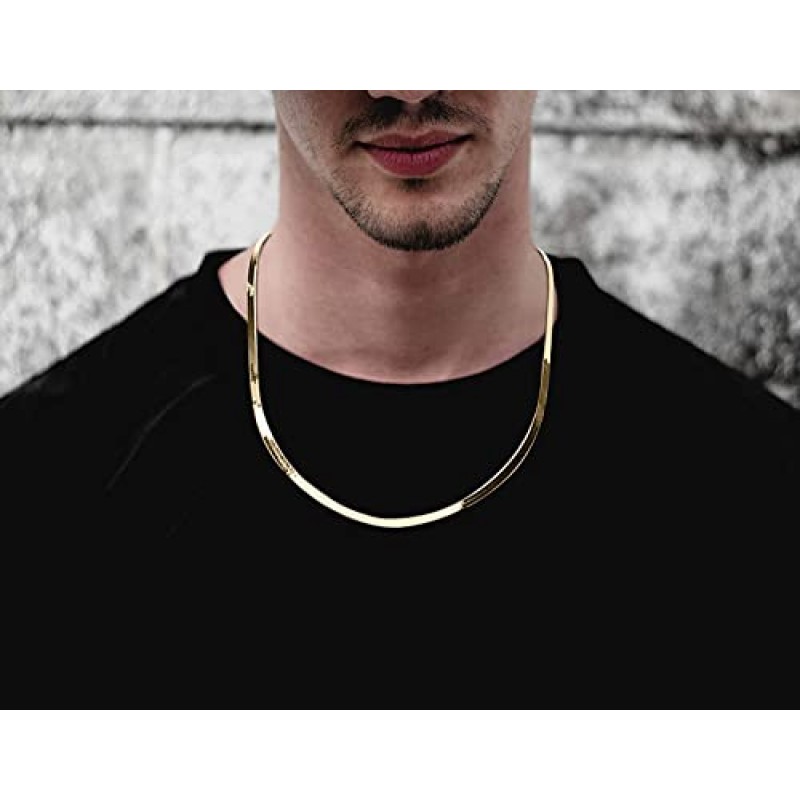Savlano 18K 골드 도금 925 스털링 실버 4.5mm 솔리드 이탈리안 헤링본 매직 다이아몬드 컷 링크 체인 목걸이(여성 및 남성용 선물 상자 포함) - 이탈리아산