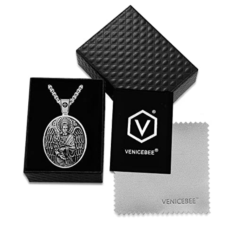 VENICEBEE 대천사 세인트 가브리엘 세인트 메달 수호 천사 보호 성사 기독교 부적 솔리드 925 스털링 실버 펜던트 목걸이, 24