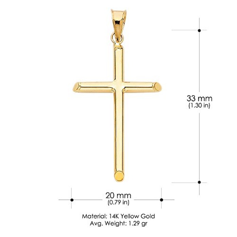 Ioka 14K 옐로우 골드 클래식 크로스 펜던트, 1.9mm 피가로 3+1 체인 목걸이