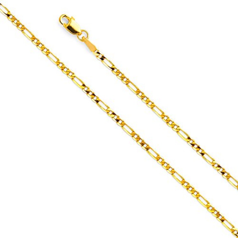 Ioka 14K 옐로우 골드 클래식 크로스 펜던트, 1.9mm 피가로 3+1 체인 목걸이