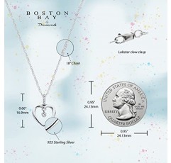 .925 스털링 실버 여성용 보스턴 베이 다이아몬드 사랑의 상징 펜던트 목걸이 - 스타일 및 금속 선택