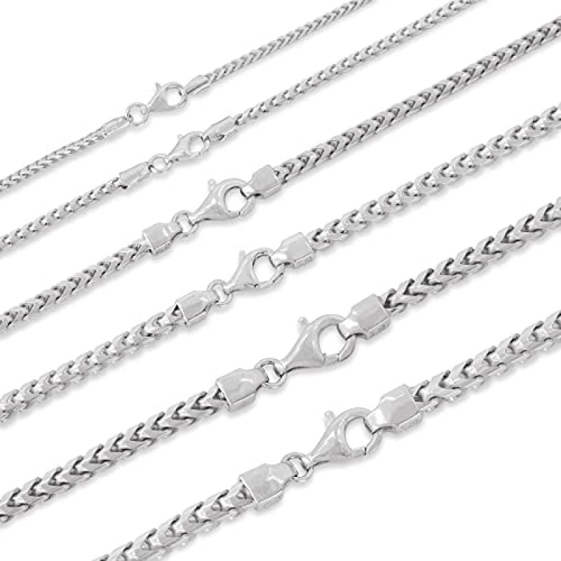 PORI JEWELERS 스털링 실버 남성 및 여성 남녀 공통 솔리드 프랑코 스퀘어 박스 링크 체인 목걸이/팔찌 - 1.8MM, 2.5MM, 3MM, 3.7MM - 노란색 또는 은색 사용 가능