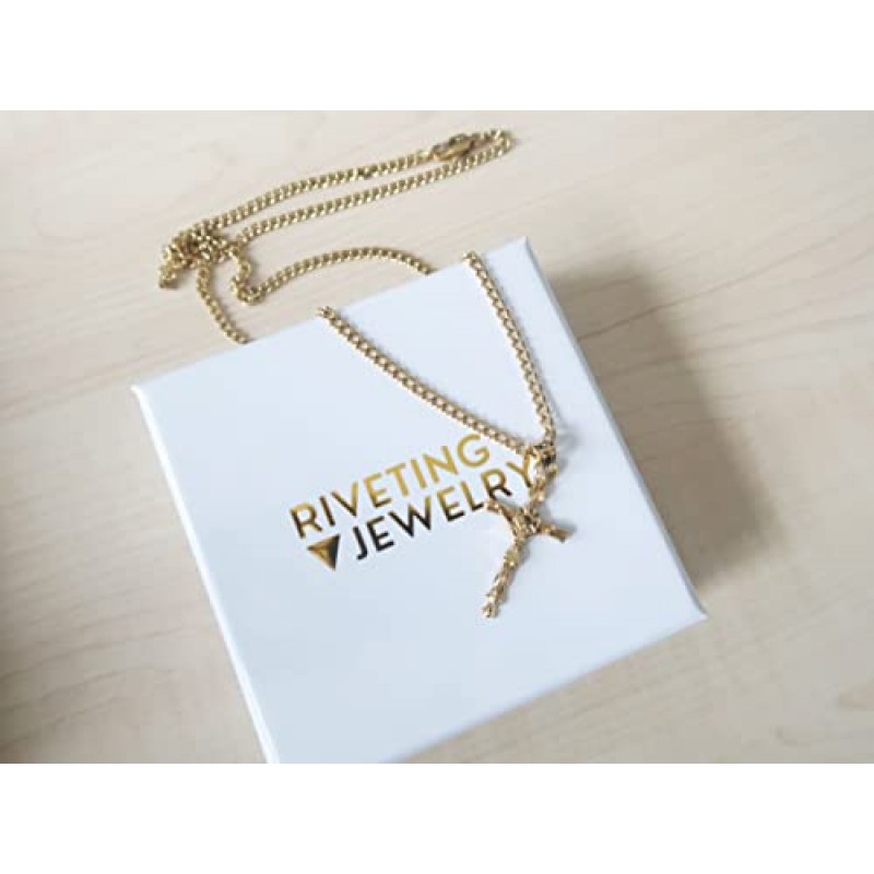 RIVETING JEWELRY 14K 골드 INRI 십자가 체인 작은 십자가 펜던트 목걸이 여성, 남성, 아내, 남편을위한 단단한 걸쇠, 매력을위한 얇은 마이애미 쿠바 링크 세례 그를위한 종교 선물 그녀