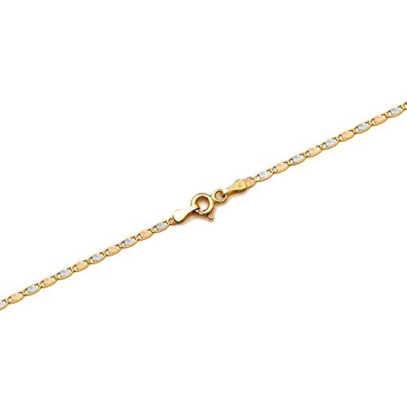 LoveBling 14K 삼색 골드 2mm 솔리드 다이아몬드 컷 발렌티노 체인 목걸이, 스프링 걸쇠 포함(18