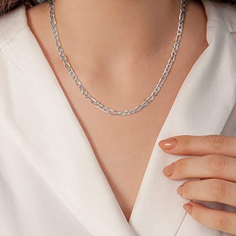 ARGENTO REALE 925 스털링 실버 3MM 3.5MM, 4MM, 4.5MM,7MM,8MM,10.5MM 피가로 링크 체인 목걸이 - 남성용 실버 피가로 링크 목걸이 18-30