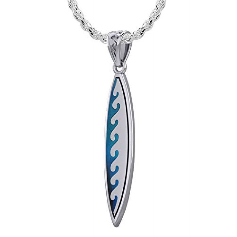 US Jewels 남성용 925 스털링 실버 웨이브 서핑 보드 서퍼 펜던트 목걸이, 18인치 ~ 24인치